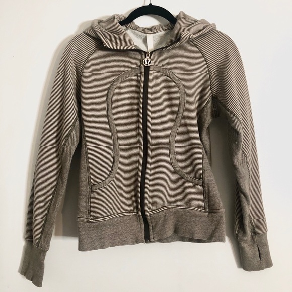 LULULEMON Striped Grey and White Scuba Hoodie - Picture 1 of 4